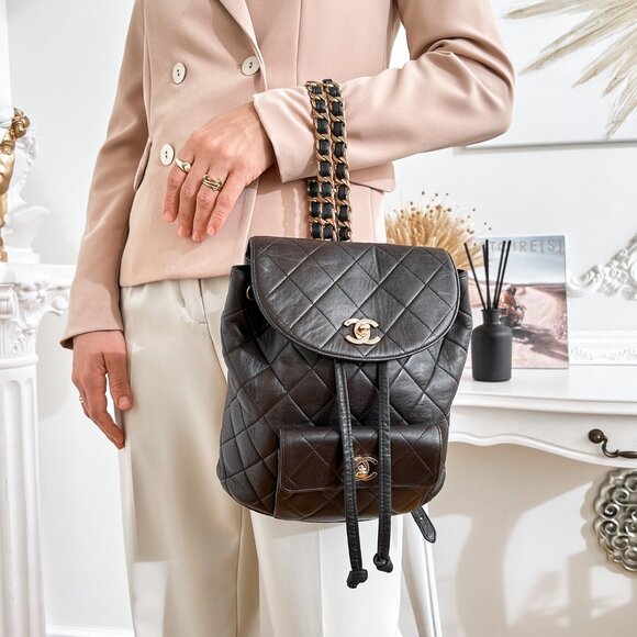 Authentic Chanel Backpack Matelasse Daypack Brown Leather Duma B0879 - Picture 2 of 16